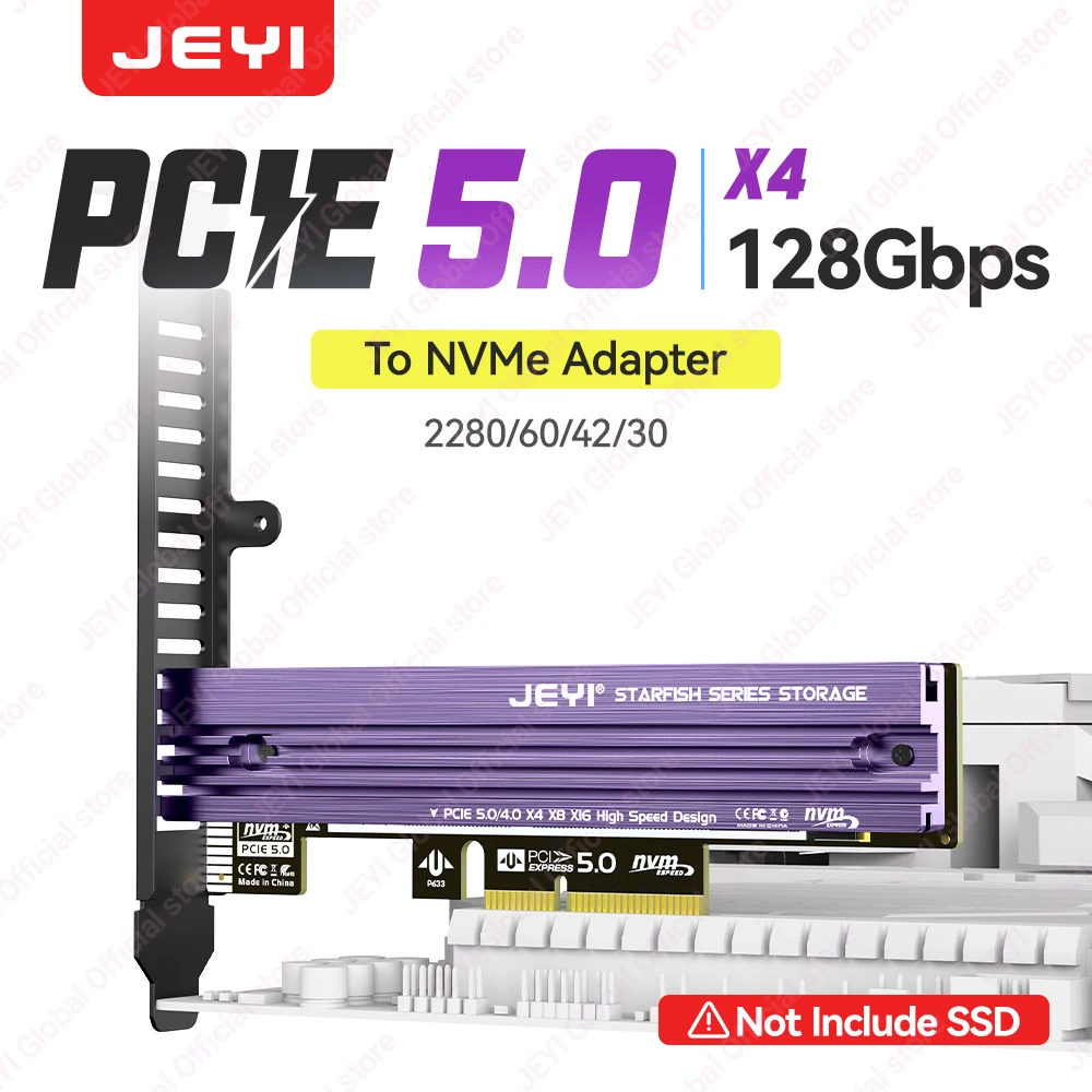 

Карта расширения JEYI M.2 NVME to PCIe 5.0/4.0, 128 Гбит/с, поддержка NVME SSD 2280-2230 и слотов PCIE X1/X4/X8/X16, с алюминиевым радиатором