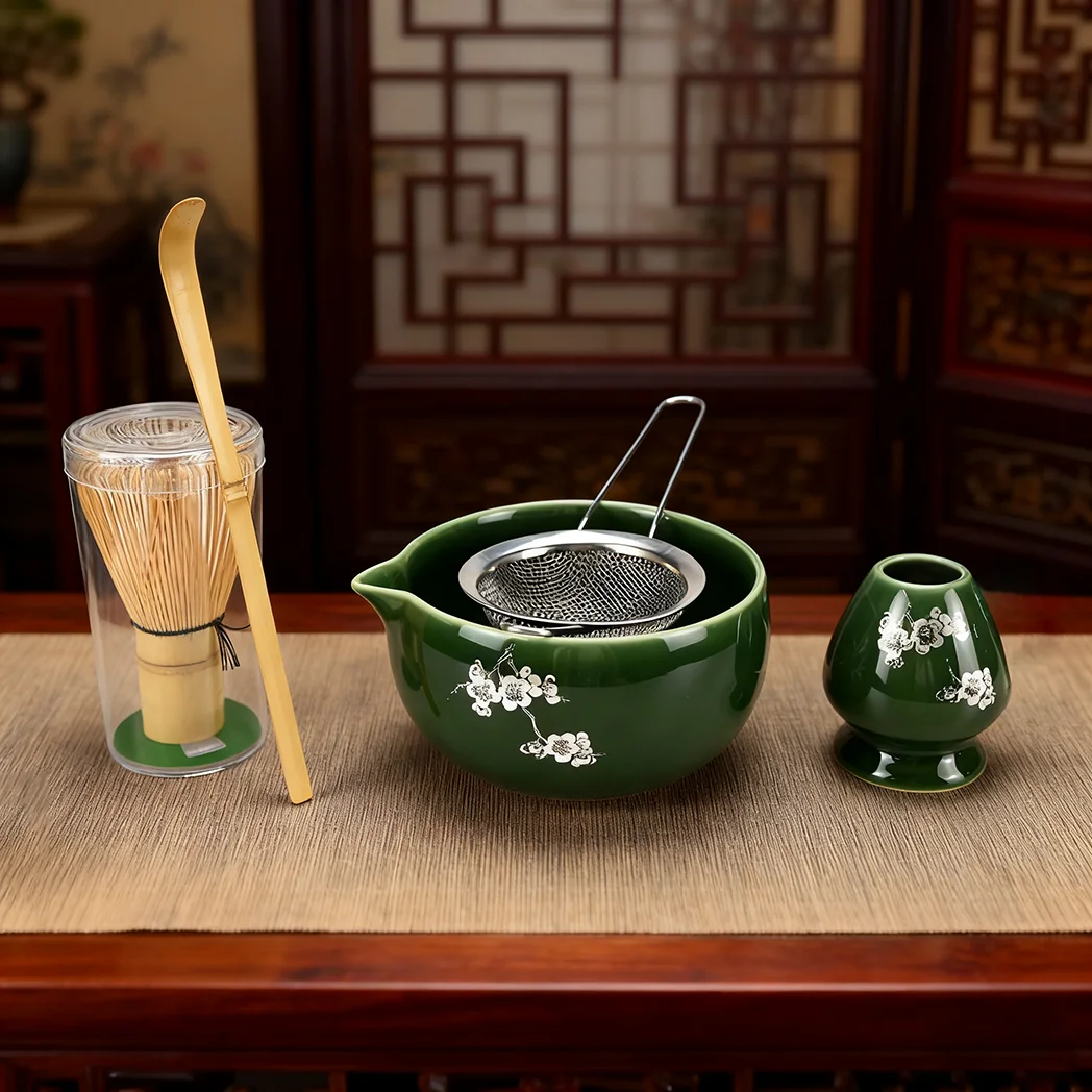 2-teiliges/4-teiliges/5-teiliges Matcha-Schneebesen-Set – Matcha-Schüssel und Bambus-Matcha-Schneebesen, Teesieb, Schaufel, Löffel, Sieb, Schneebesenhalter – Detail 4