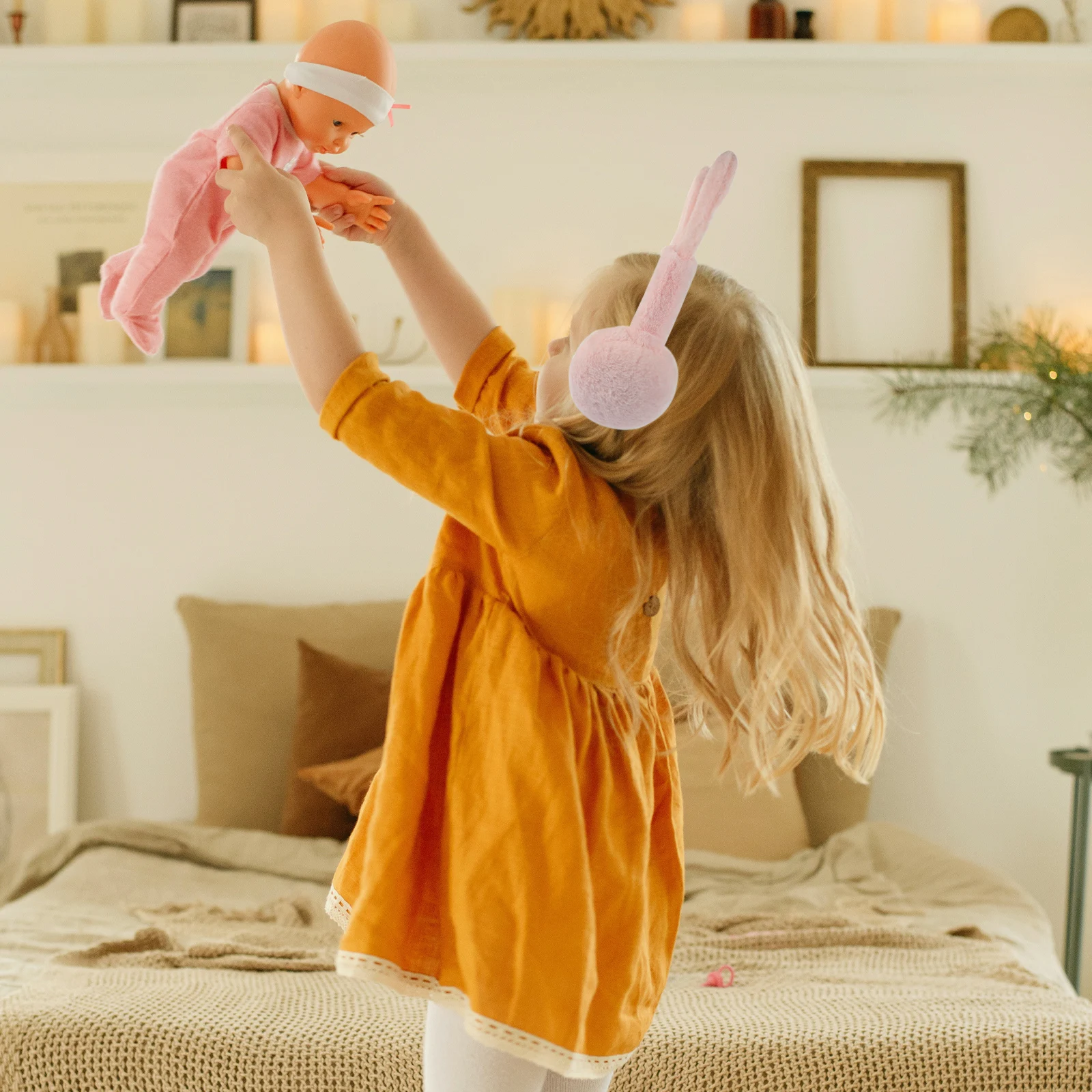 

Thick Fleece Warm Earmuffs for Girls Toddler Children Ear Defenders Foldable Rabbit Ear Protector Winter Ski Hiking