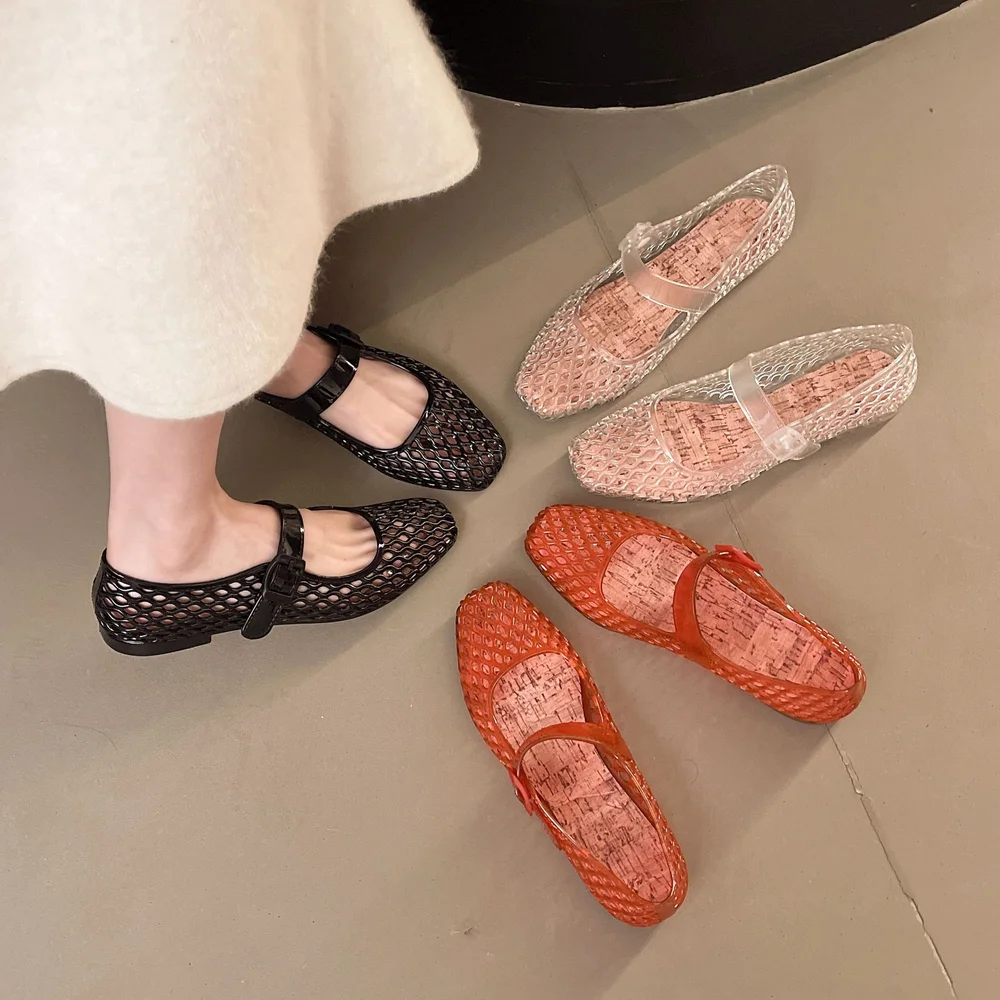 

Women's Summer Flat Sandals with Openwork, Breathable, Low-Heeled, Single Buckle, Fairy Style, Pair with Skirts and Mary Jane Sh