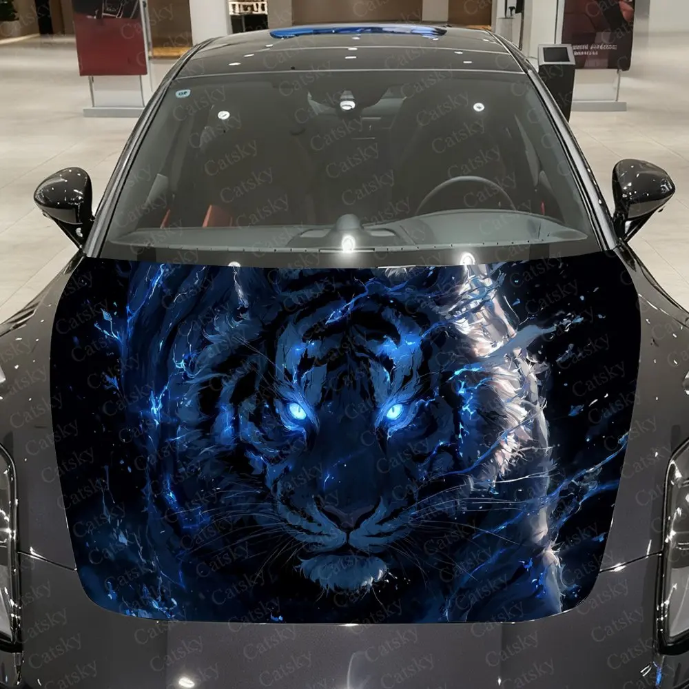Star Vein Blue Pupil Beast King Car Vinyl Wrap, PVC Waterproof Car Hood Sticker, Self-Adhesive Scratch-Resistant Stickers