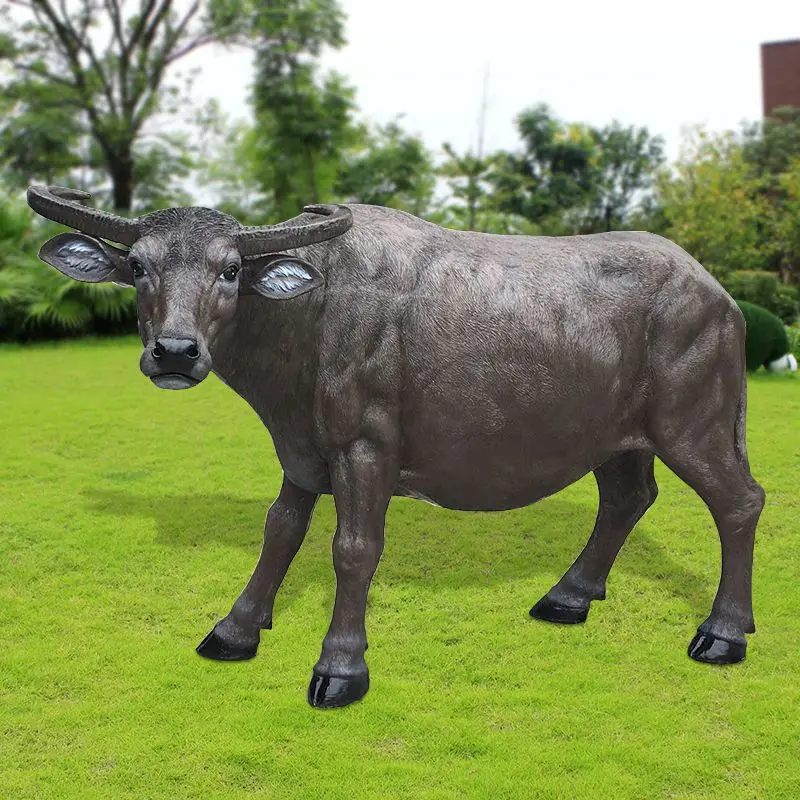 

Large animal fiberglass simulation buffalo sculpture shepherd boy riding bull ornament