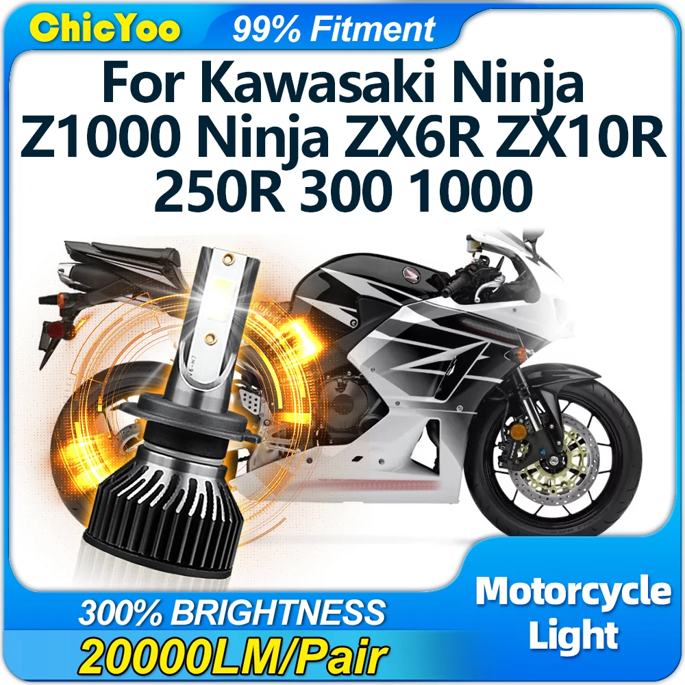 

20000LM H7 LED Headlight Bulb With Fan 120W Motorcycle Light 6000K 12V For Kawasaki Ninja Z1000 Ninja ZX6R ZX10R 250R 300 1000