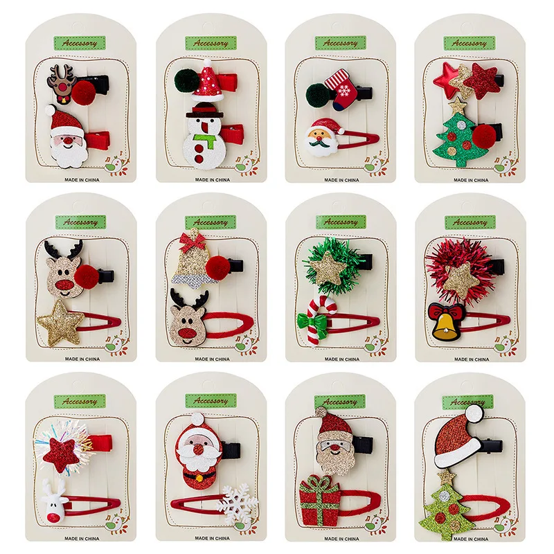 Christmas Hair Clips Collection for Kids with Reindeer Snowman Tree Cute Resin Durable Lightweight Red Green Party Gift