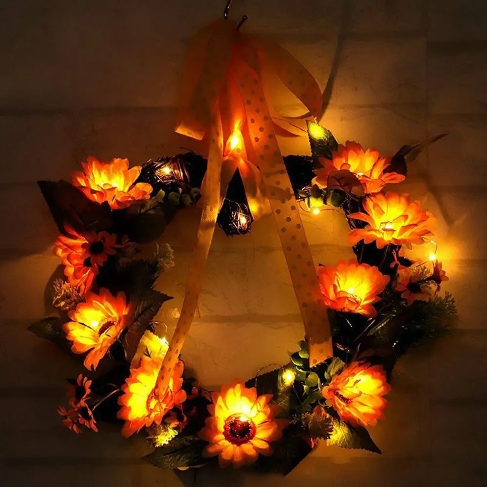 

6/7/10 Heads Sun Flower Ring Wire&Cloth 23X23×1cm Hair Hoop Sun Flower Headband LED Light Wreath Women Girl Birthday Favor