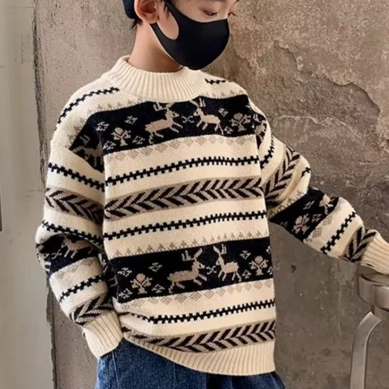 

Boys Woolen Sweater Crochet Cotton Windbreak 2024 Stylish Elegant Thicken Autumn Winter Outwear School Warm Children's Clothing