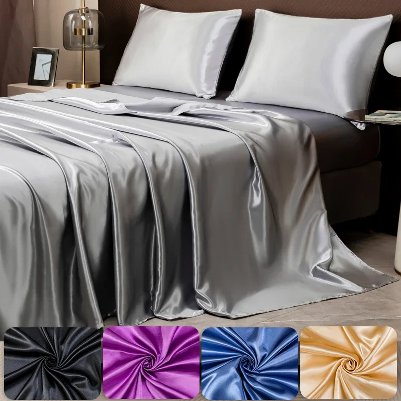 

For Solid Color Satin Sheet and Pillowcase Set，Luxurious Bedding Ensemble with a Silky Sheen，Twin/Full/Queen/King Size