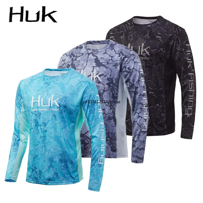 HUK Fishing Shirts Spf 50+ Moisture Wicking Polyester Performance Fishing Wear Men Long Sleeve Vented Sublimated Fishing Shirts