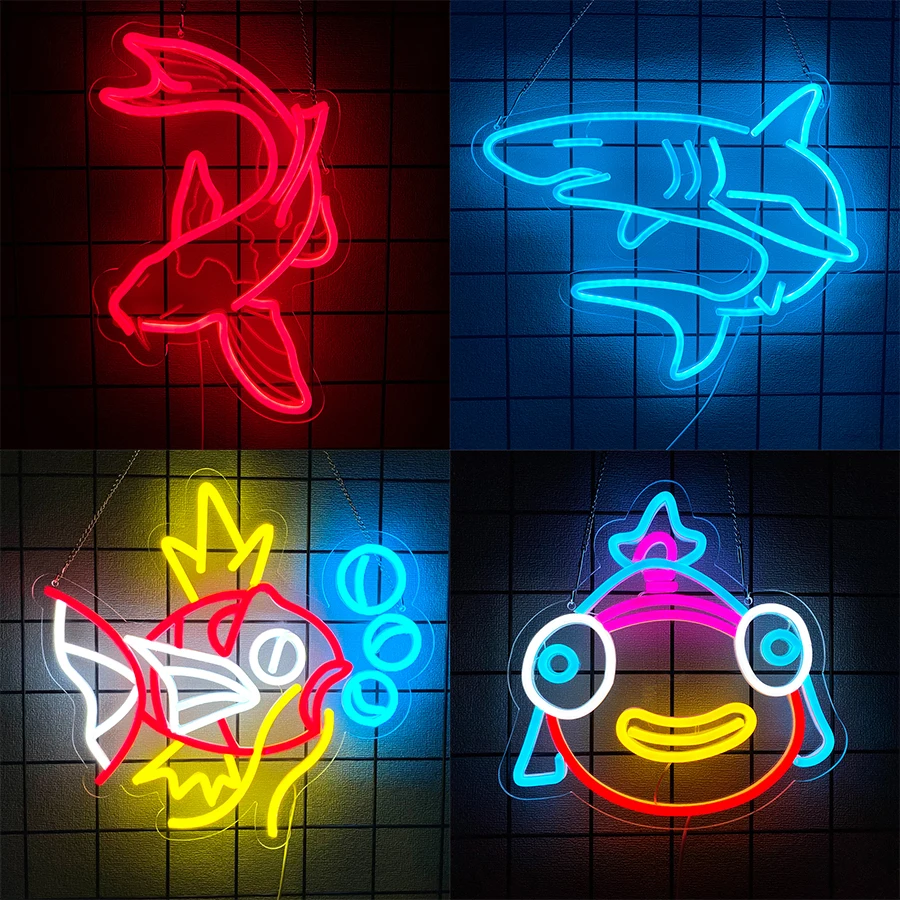 

Fish Series Neon Sign, Cartoon Fish Icon Usb Powered, Used For Decor In Rooms, Living Rooms, Clubs, Fishing Grounds And Shops.
