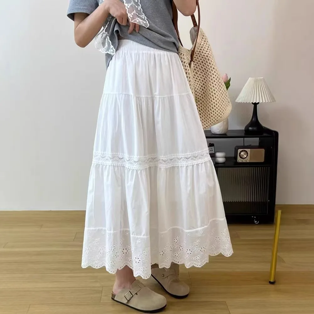 Lace Splicing Small White Dress Skirt Women's 2026 Spring and Summer New French Sweet Versatile Hook-up Hollow A-shaped Skirt