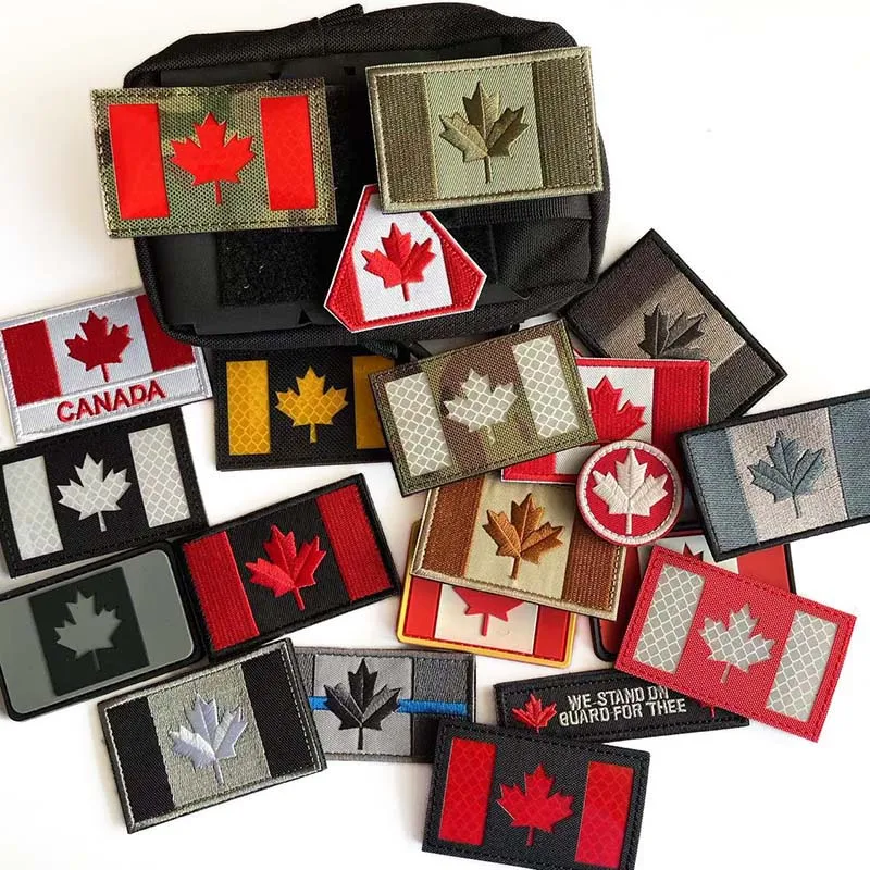 2 Stück Kanada-Flagge Kanadisches Ahornblatt Moral-Emblem Applikation Stickerei IR-Reflektierender Patch Taktisches Rucksack-Abzeichen Militär-Aufkleber – Detail 4