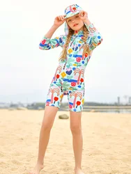 Girls' swimsuits summer children's long-sleeved sunscreen swimsuits girls' swimsuits one-piece western style suit