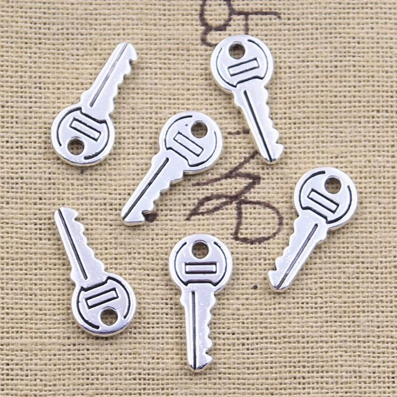 30pcs Charms Lovely Key 19x9mm Antique Silver Color Pendants DIY Crafts Making Findings Handmade Tibetan Jewelry