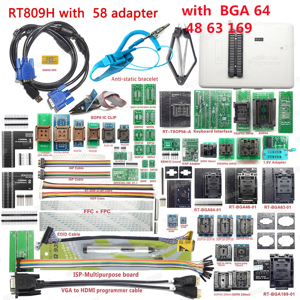 

RT809H With BGA 64 48 63 169 Adapters Universal Programmer EMMC-Nand FLASH Programmer Full Adapters