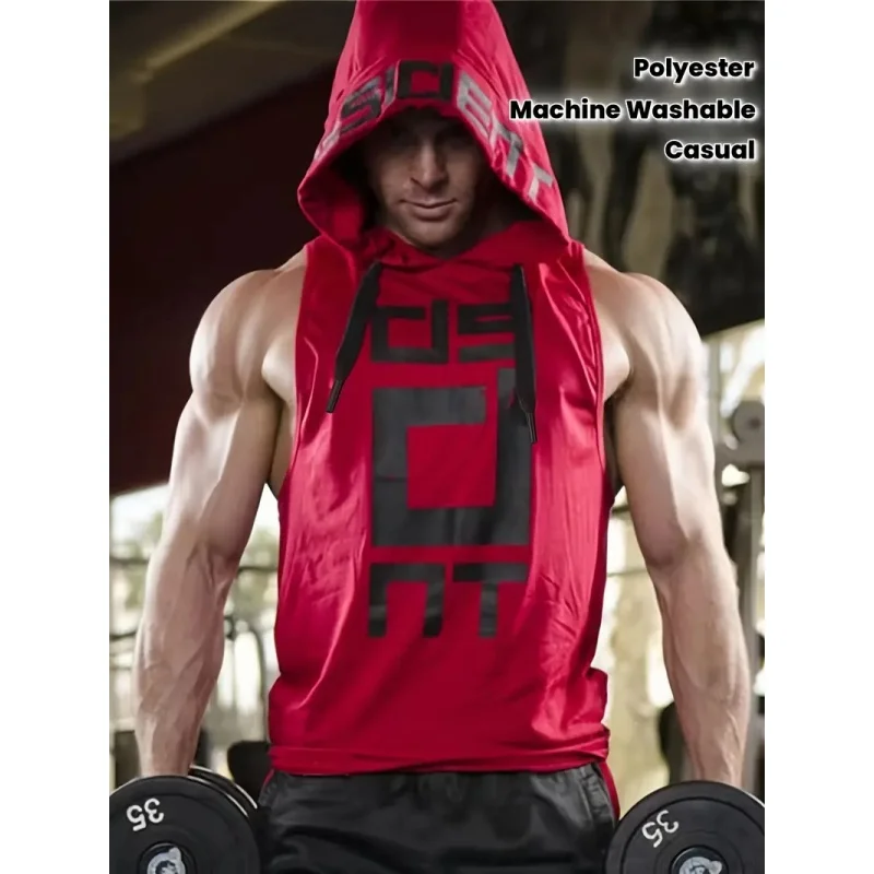 

Летний мужской повседневный жилет с капюшоном для фитнеса и тренировок с 3D-принтом в черно-белом цвете, свободный крой, повседневный летний вариант