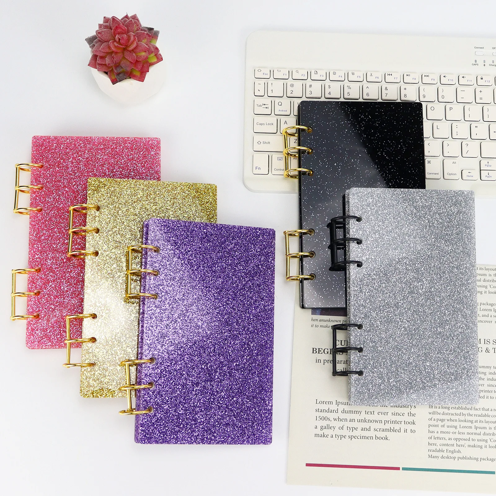 A6 Glitter Transparent  Acrylic Loose Leaf Binder Cover DIY Account Book Journal Planner Office Stationery Supplies