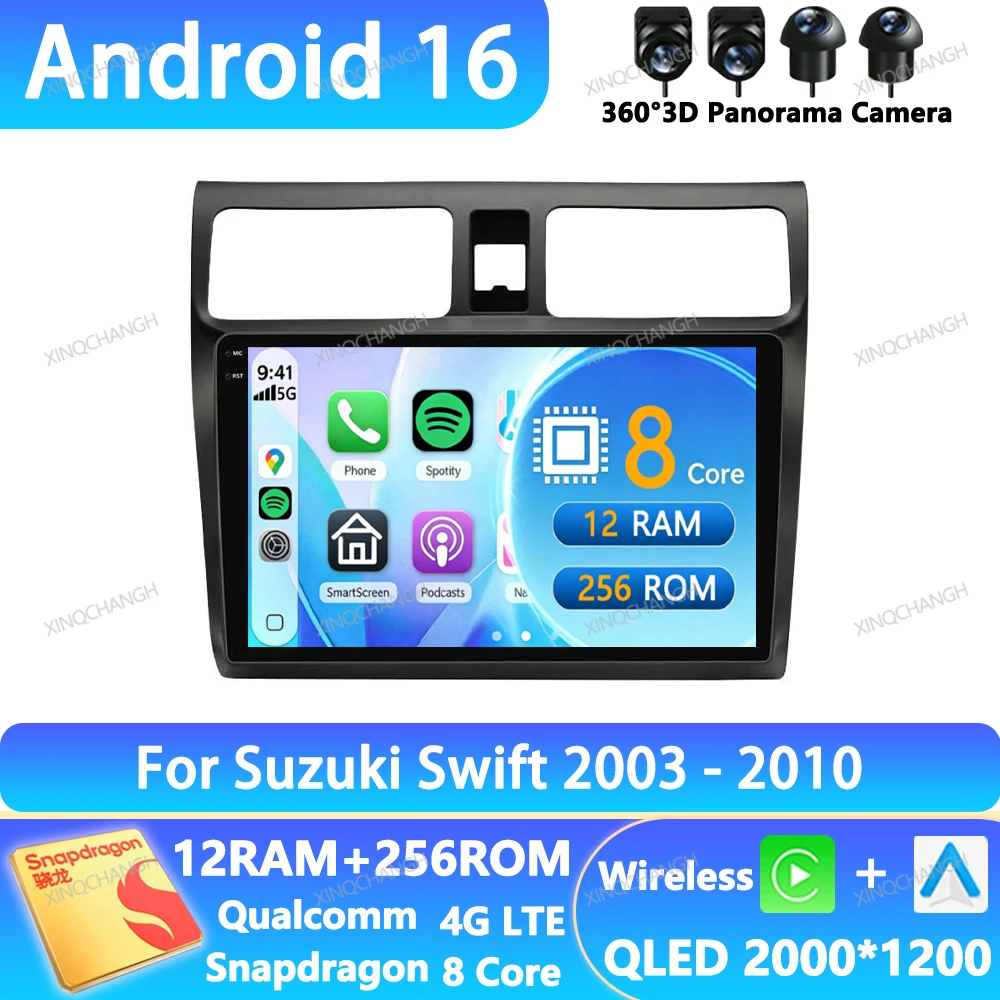 Android 16 Car Radio For Suzuki Swift 2003 - 2006 2007 2008 2009 2010 GPS Multimedia Stereo Video Player QLED Qualcomm 4G WIFI