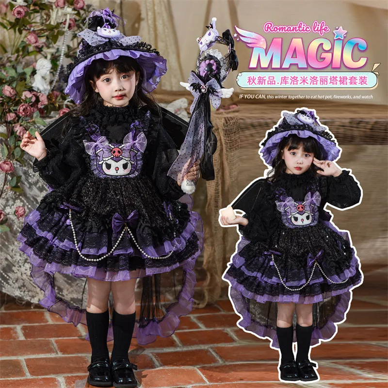 

Anime Kuromi Girl Lolita Princess Dress Kids Bow Decoration Layered Dress Sequin Ball Gown Halloween Party Dress Holiday Gifts