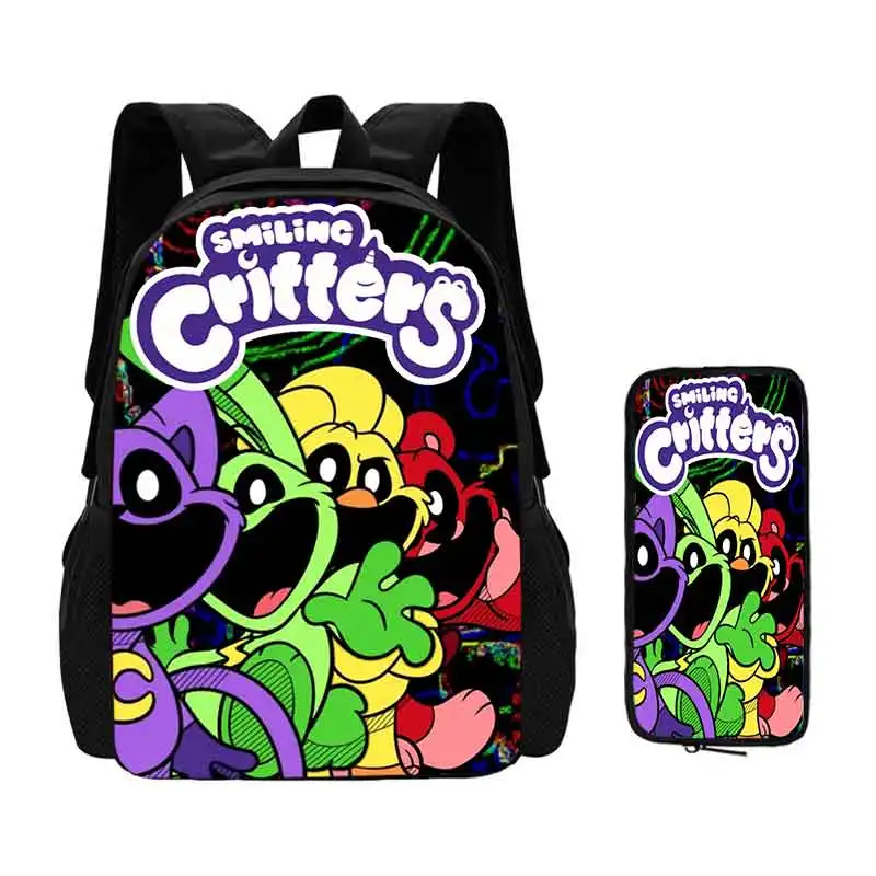 Sac à dos d'école Smiling 3D Critters avec sacs à crayons, sacs d'école pour garçons et filles, sac à dos pour enfants avec boîte à crayons, ensemble de 2 pièces