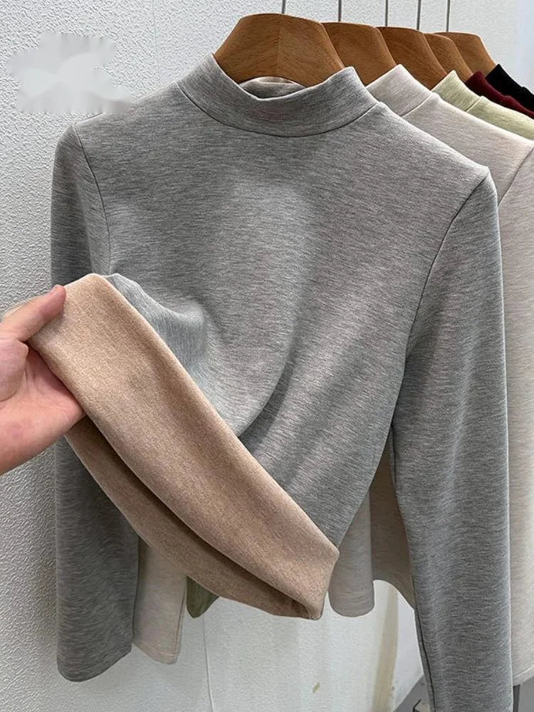 Cashmere Silk Thermal Underwear Top 2026 Turtleneck Long Sleeves Inside Base Layer Solid Fleece Warm Bottoming Shirt