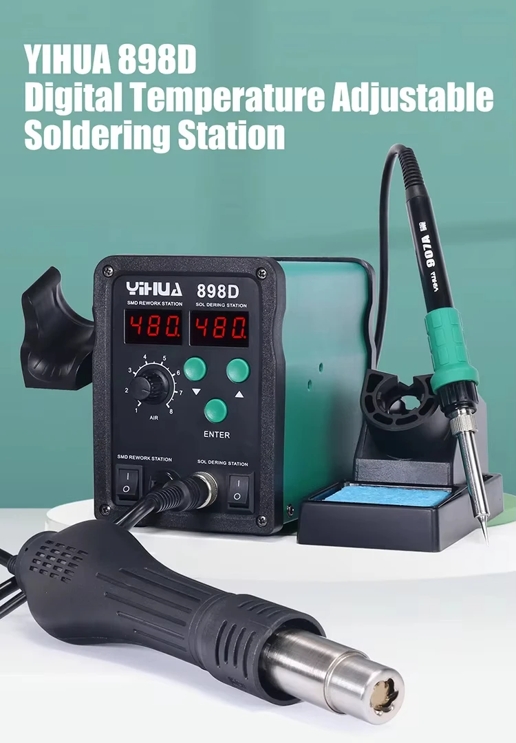 

YIHUA 898D 2 in1 700W Lead Free SMD Desoldering Soldering Station Digital Rework Station And Hot Air Gun Station Soldering