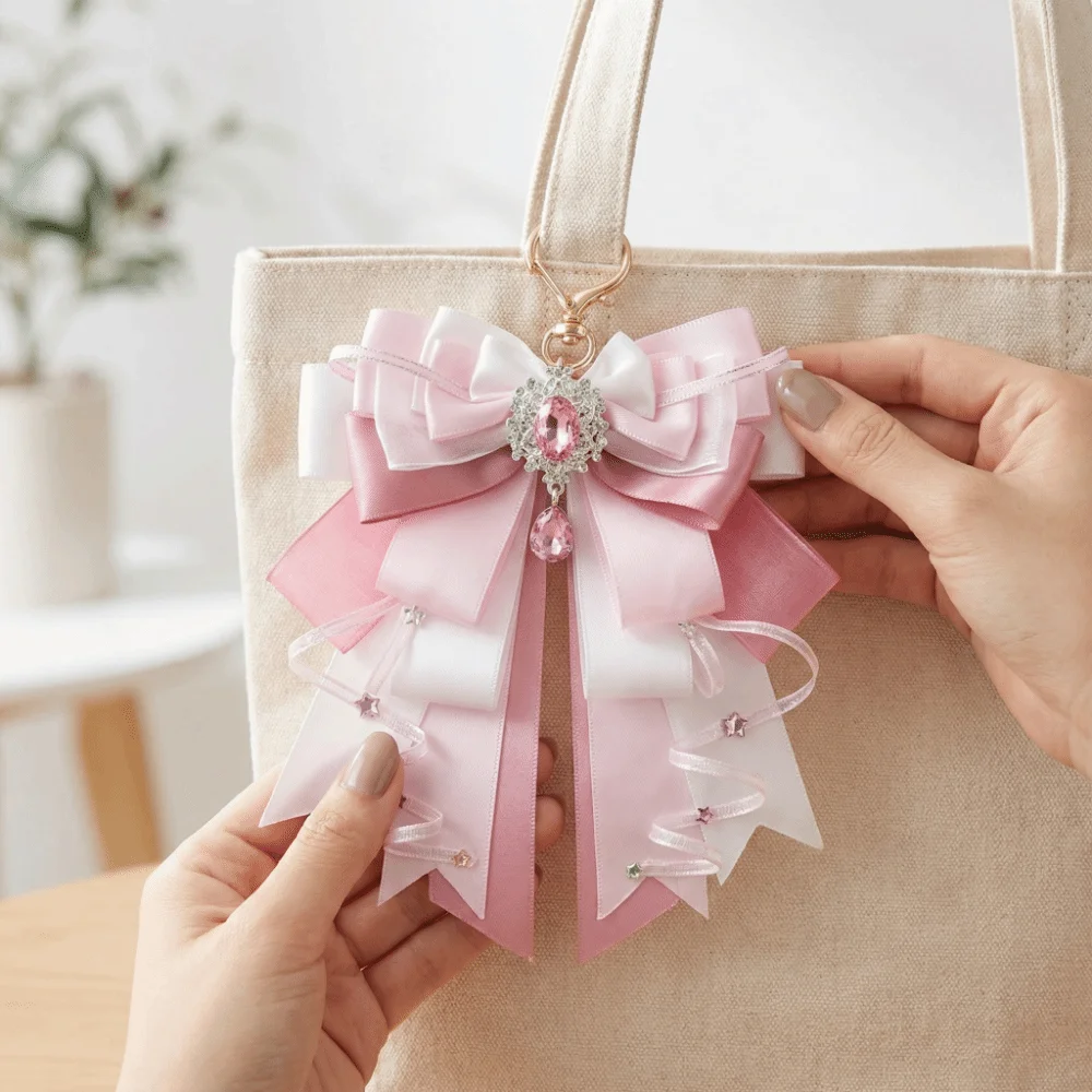 Cute Anime Ita Bag Accessories Rhinestone Multi-layered Bow Double Layer Ribbon Bow Pendant Handmade Craft Convenient