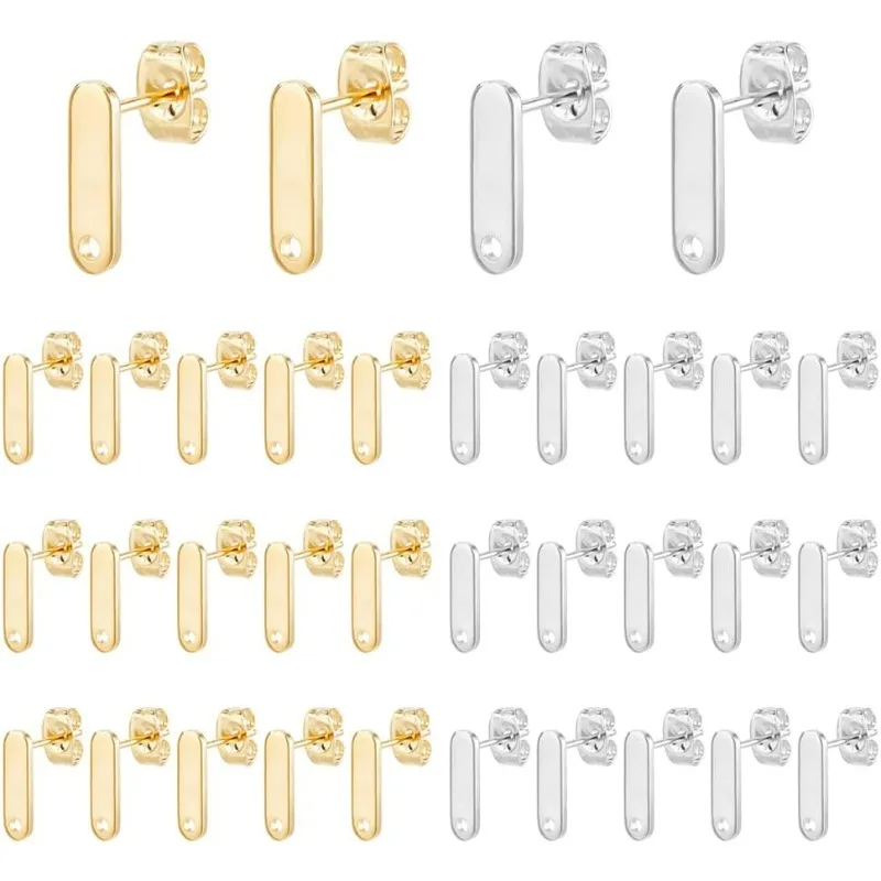 

60Pcs Stud Earring Findings Stainless Steel Stud Earring with Loop Small Rectangle Earrings Studs 2 Colors Stud Dangle Earring