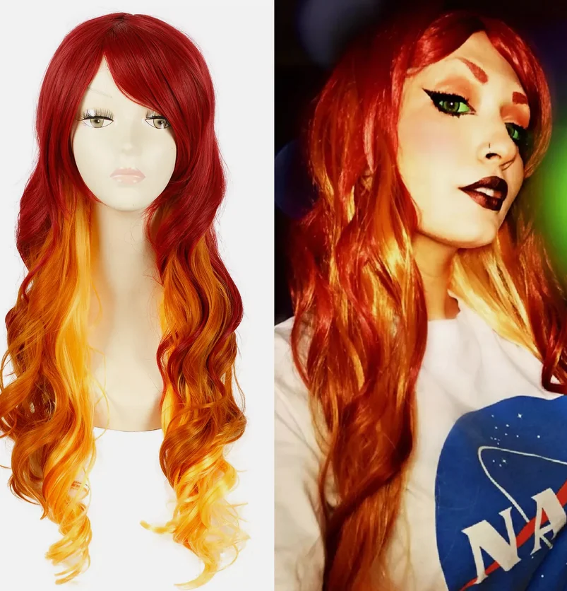 

Starfire 27" Long Curly Wavy Gradient Fire Red Ombre Cosplay Wig Halloween Wigs