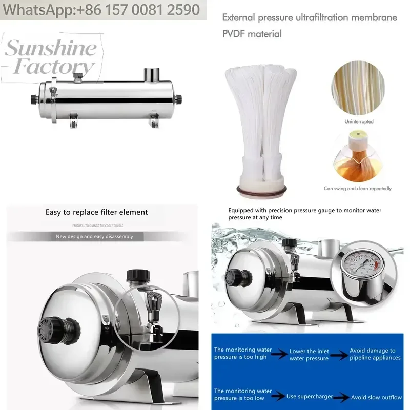 PVDF High Flow 8000L/H Easy to Open Whole House Uf Membrane Water Filter Purifier Filtration System
