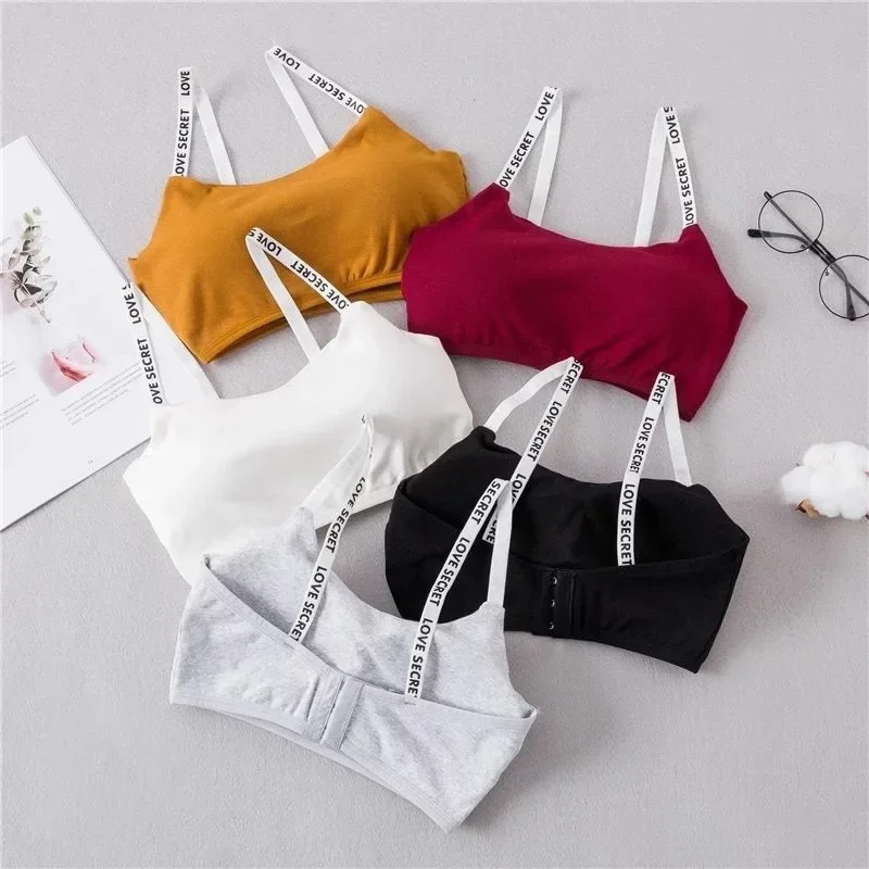 1Pcs Sexy Seamless Detachable Padded Sling Cotton Bra Casual Letter Printing Bra Fitness Breathable run Ladies Bra