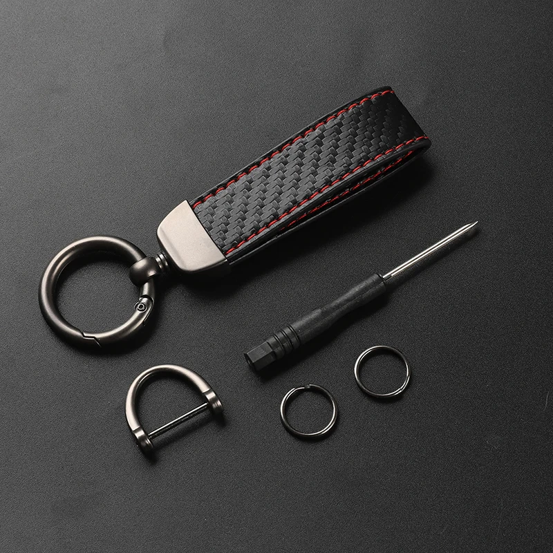 Motorcycle Carbon Fiber Leather Keychain Horseshoe Buckle Jewelry for Ducati 796 795 821 Monster 696 400 Motorcycle Accessories