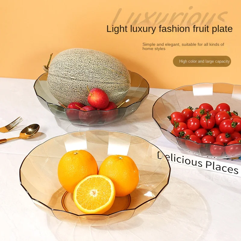 Light Luxury Transparent PET Dried Fruit Plate Large Plastic Home Living Room Fruit Plate Candy Snack Storage Plate