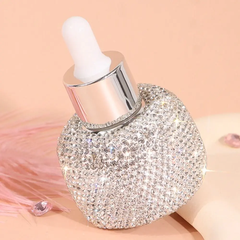 Bling garrafas conta-gotas de vidro recarregáveis à prova de vazamento recipiente de perfume portátil strass incrustado 30ml frascos de óleo essencial viagem