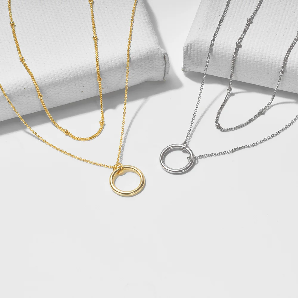 

Европейско-американское нишевое ожерелье из стерлингового серебра S925, двухслойный круг, легкая роскошная многослойная цепочка на ключицу INS для женщин