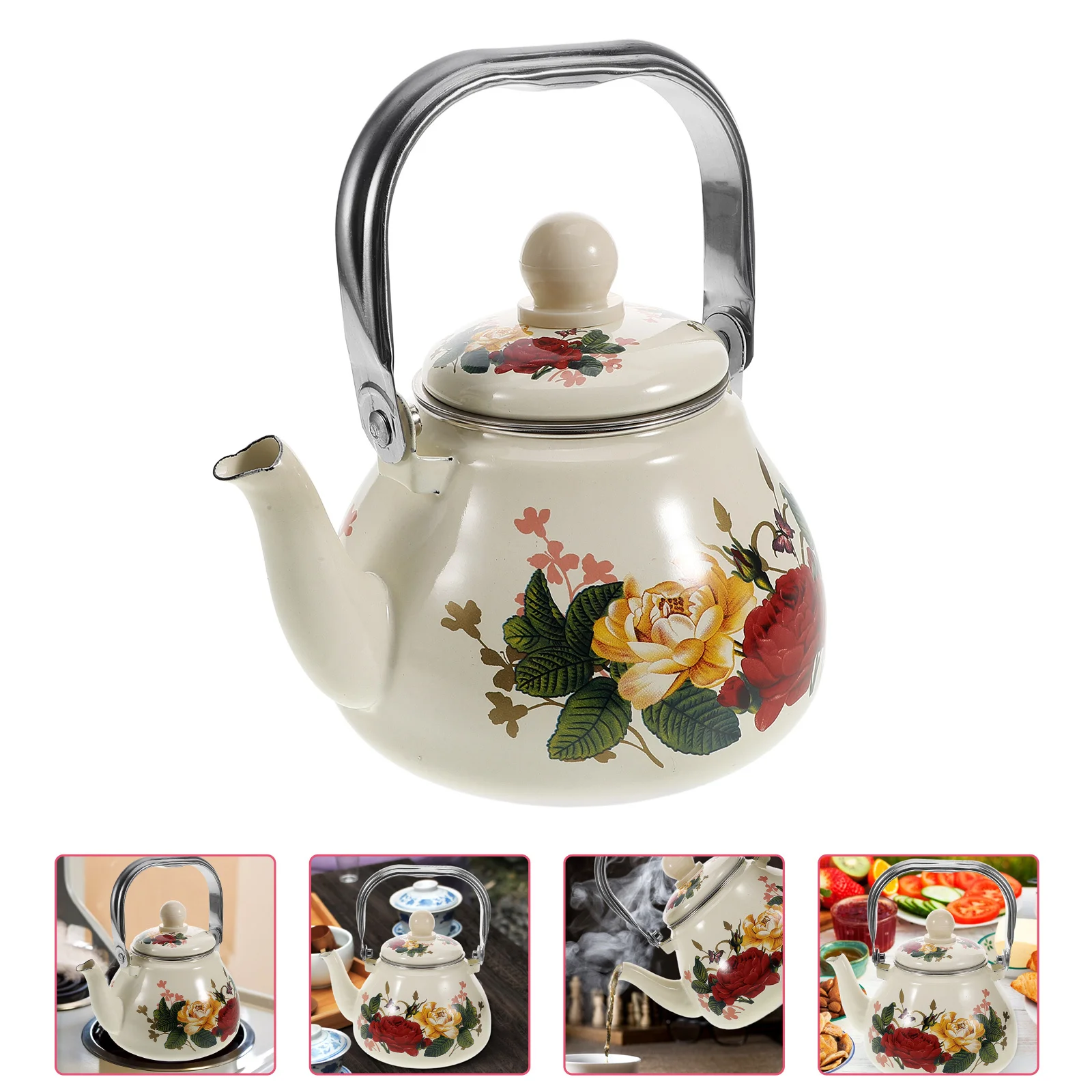 

Floral Enamel Kettle 1L Vintage Tea Pot Stovetop Heat Resistant Enamel Kettle Enameled Teapot Tea Kettles Stovetop