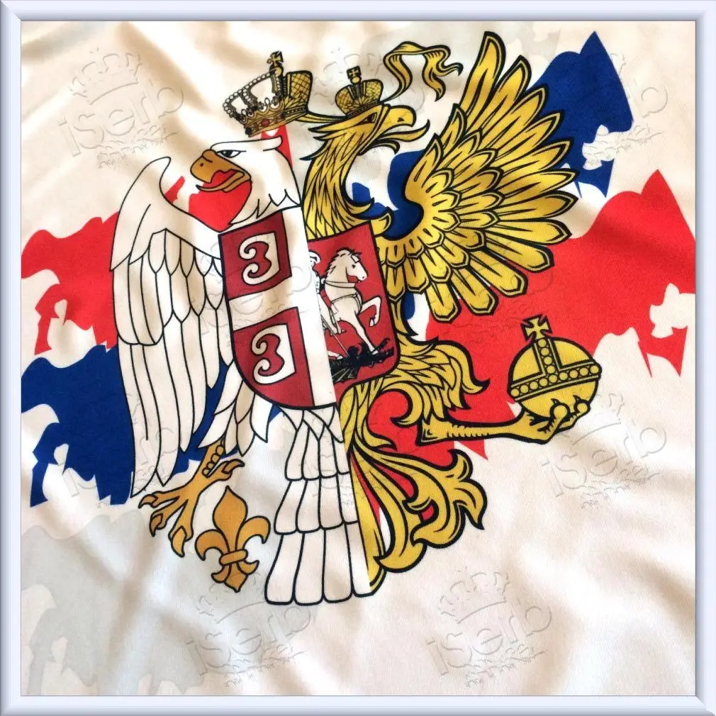 Russia and Serbia Orthodox Brothers. Double Headed Eagle Combination Badge T Shirt. New 100% Cotton O-Neck T-shirt Casual