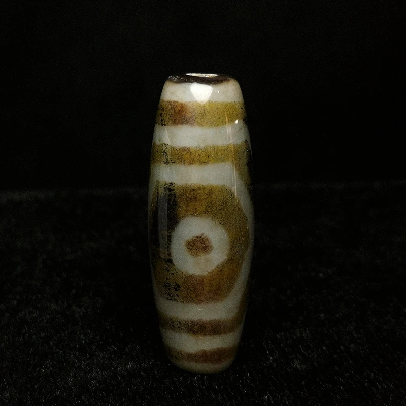 YIZHU CULTUER ART Size 4 × 1.4 cm Old China Tibet Agate 3 eye Bead Necklace Pendant Decoration Collection