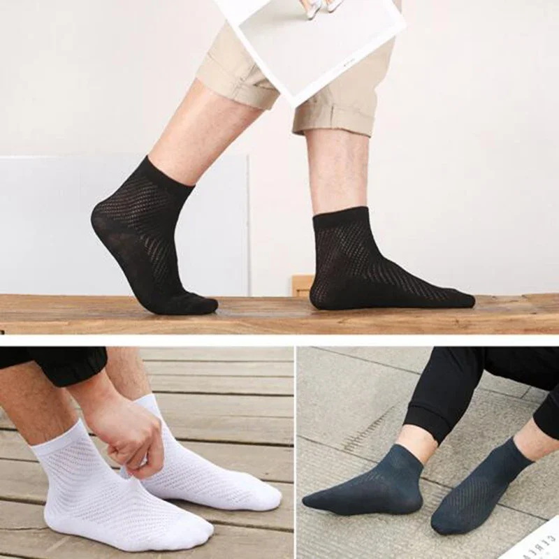 Liva Girl Hot Soft Casual Men's Socks Breatheable Bamboo Fiber Cotton Mesh Socks Man Anti-Bacterial Male Accessories Solid Color