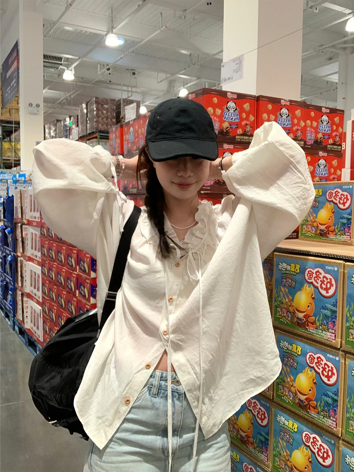 

D YANGJUN Women's Loose Long Sve V-Ne irt Summer New Sle Floral Trimming Sun Protection Faionable Commute Wind