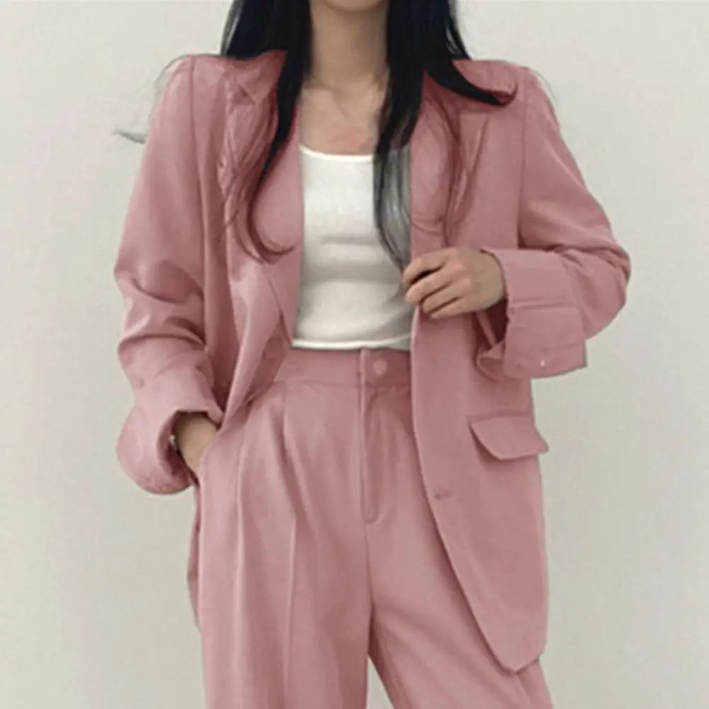 Women Lapel Coat Elegant Women's Formal Commute Outfit with Double Button Closure Cardigan High Waist Straight for Ladies