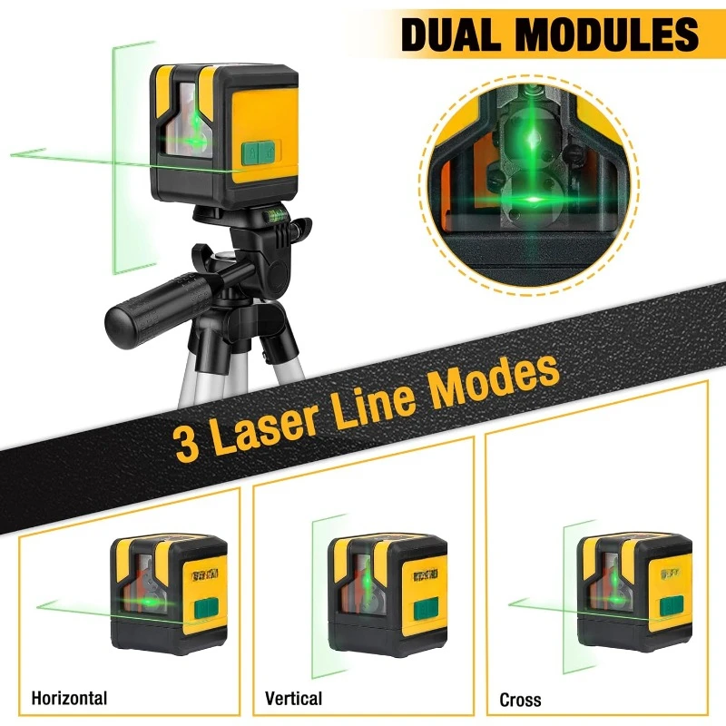 100Ft Dual Modules Self Leveling Cross Line Laser Level, Green Line leveler Tool for Floor Tile, Home Renovation,