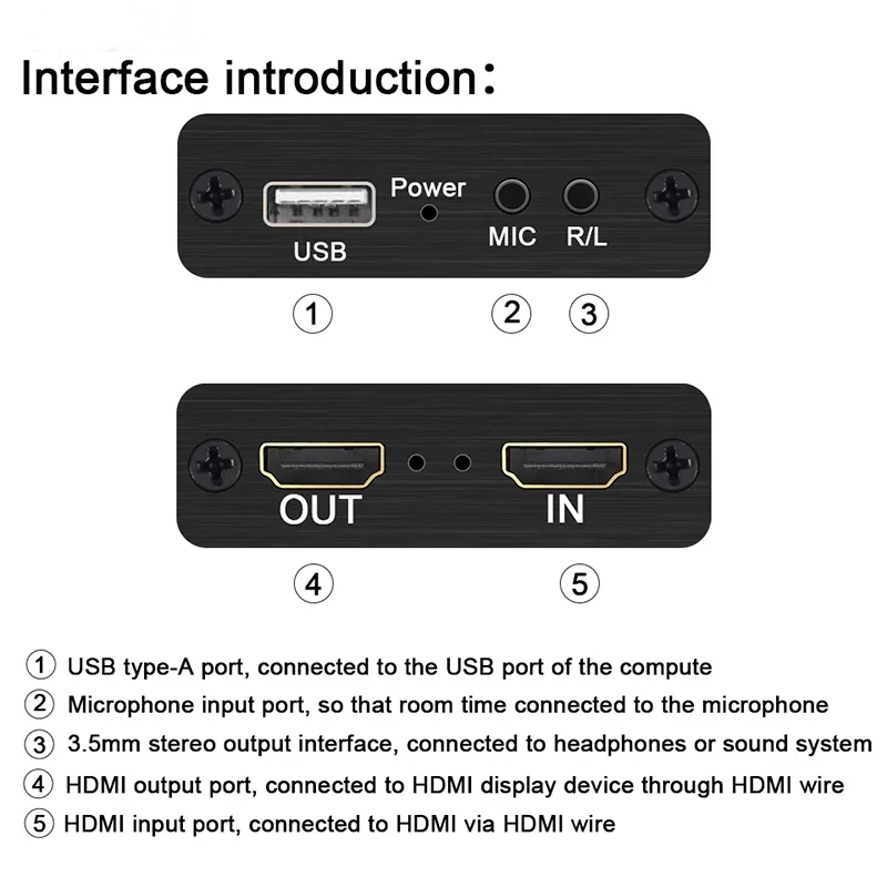Tarjeta de captura de vídeo USB 2,0 4K, caja de grabación de vídeo HDMI USB 2,0 con bucle de micrófono R/L para juegos de PS4, grabación de DVD, transmisión en vivo