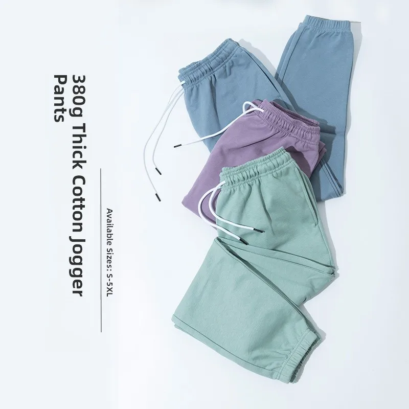 

Pure Cotton Spor Trousers American Sle Loose Fit mid Waist Long Pants Faion Urban ay Color Thiened Autumn Season