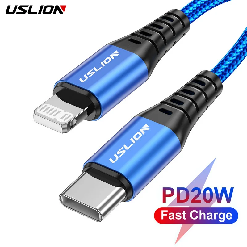 USLION 20W PD USB-C Cable For iPhone 14 13 12 11 Pro Max X XR XS Fast Charging USB C Cable For MacBook iPad Pro USB Type C Cable