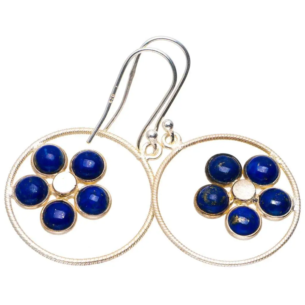 

StarGems® Natural Lapis Lazuli Handmade Unique 925 Sterling Silver Earrings 1.75" A2554