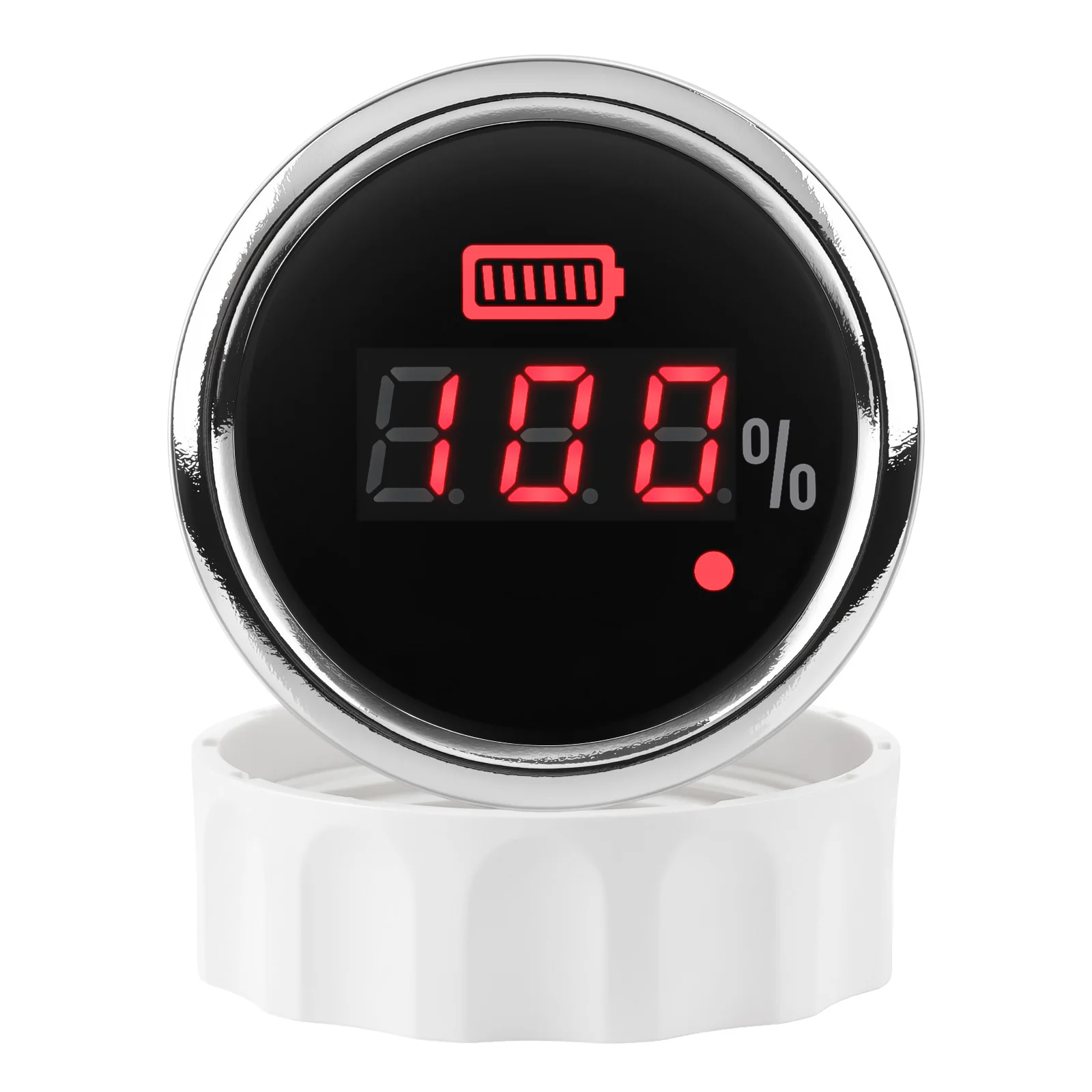 0~100% Digital Battery Charge Level Indicator LED Red Backlight 52mm Universal Car Boat Battery Capacity Meter with Alarm Light