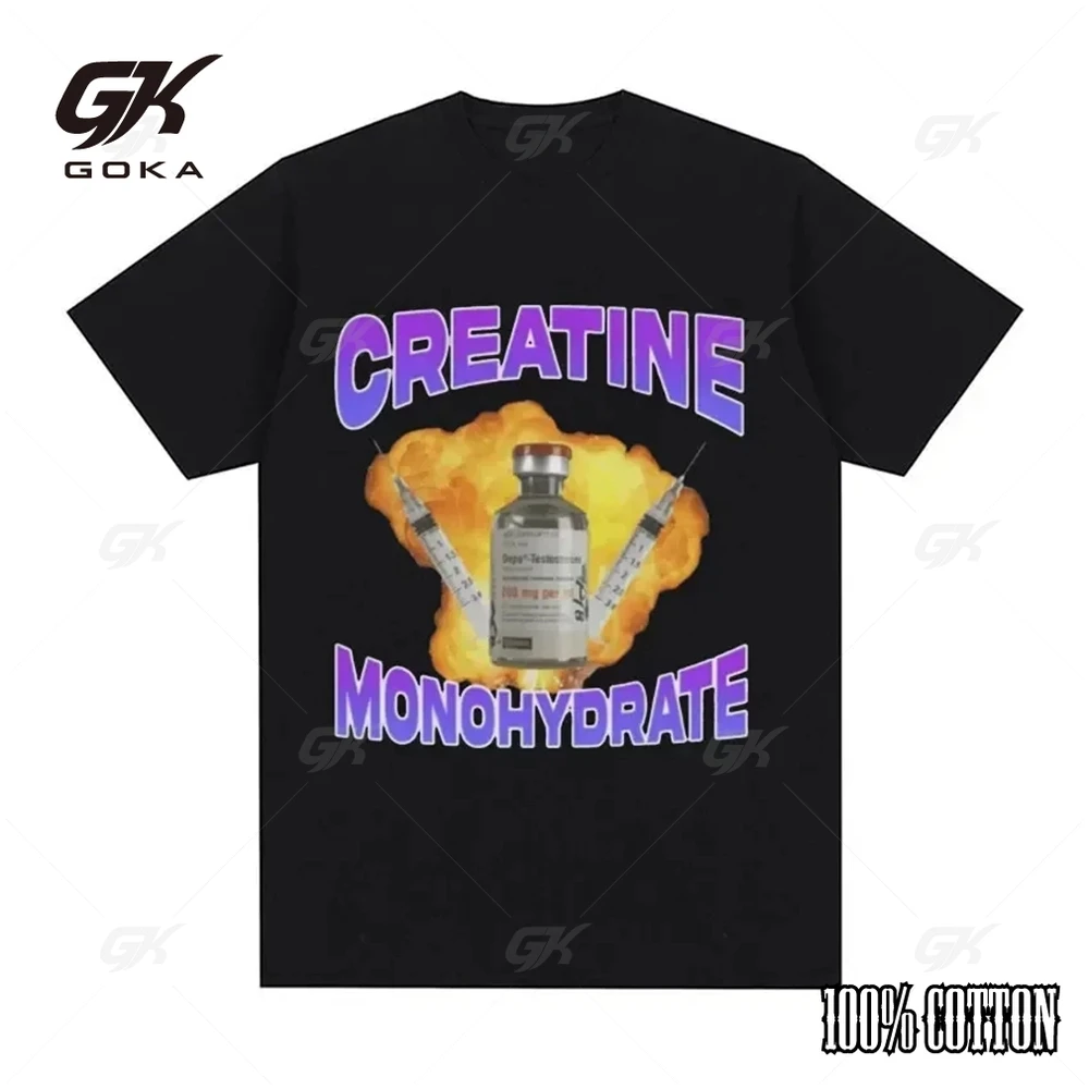 Camiseta con estampado divertido de Monohidrato de creatina para hombres y mujeres, camisetas Vintage de moda, camiseta de manga corta de algodón puro de gran tamaño