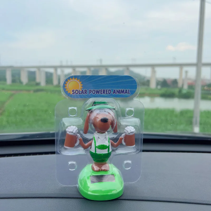 Criativo bonito pele de chocolate cerveja cão brinquedo solar dos desenhos animados engraçado dança balanço solar brinquedo do cão escritório carro decoração desktop presente