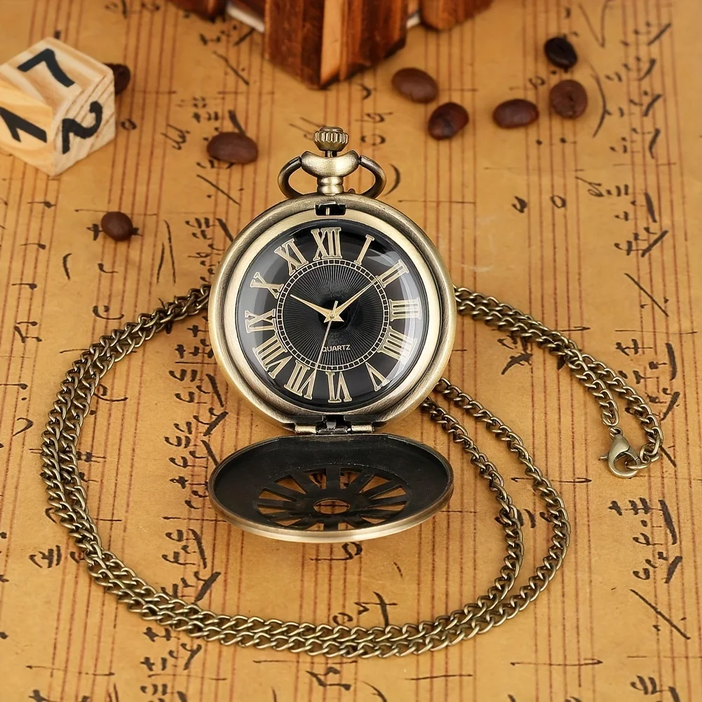 Qing Gu hollow flip pocket watch Roman digital quartz pocket watch pendant decoration fashionable trend for men and women