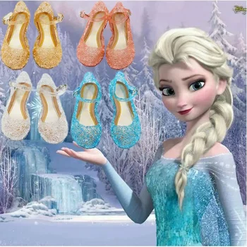 Disney frozen elsa sapatos de cristal cinderela meninas princesa sapatos crianças sandálias verão